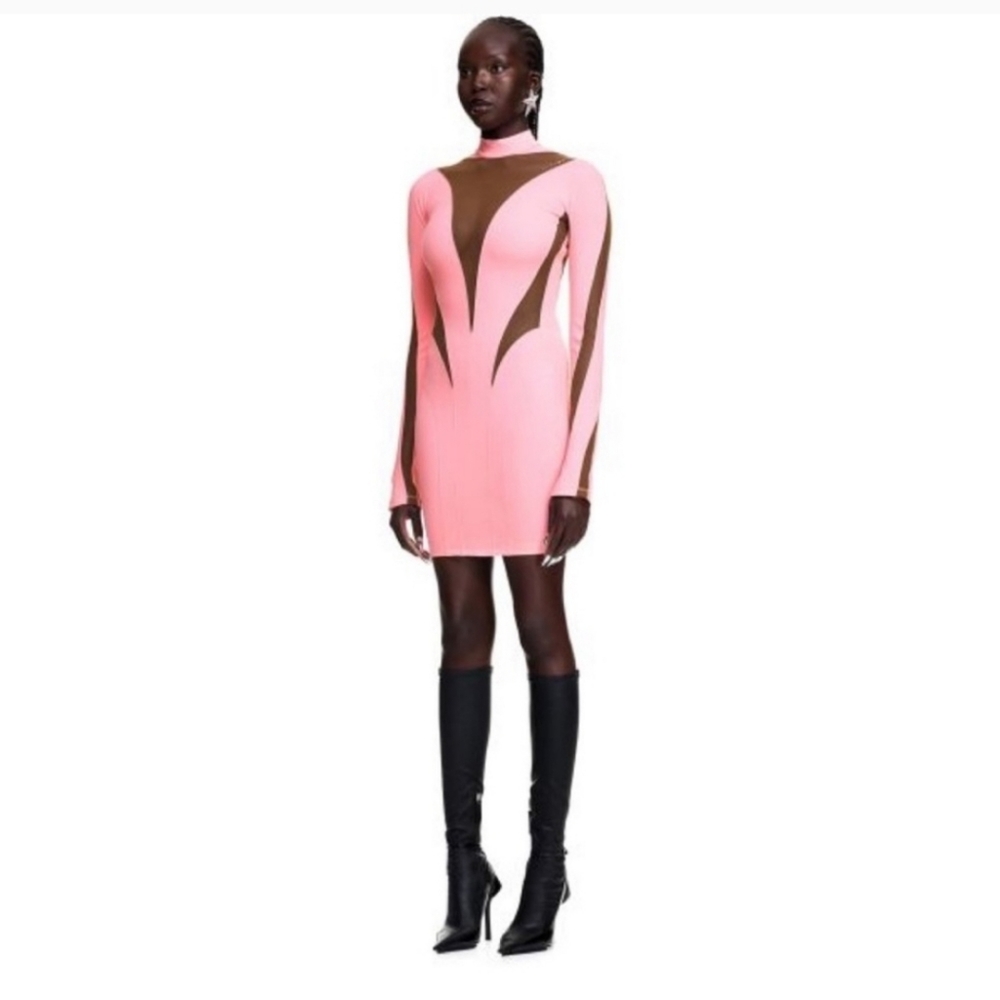 NWT H&M Mugler Mesh-Paneled Mini Dress Pink Size XL